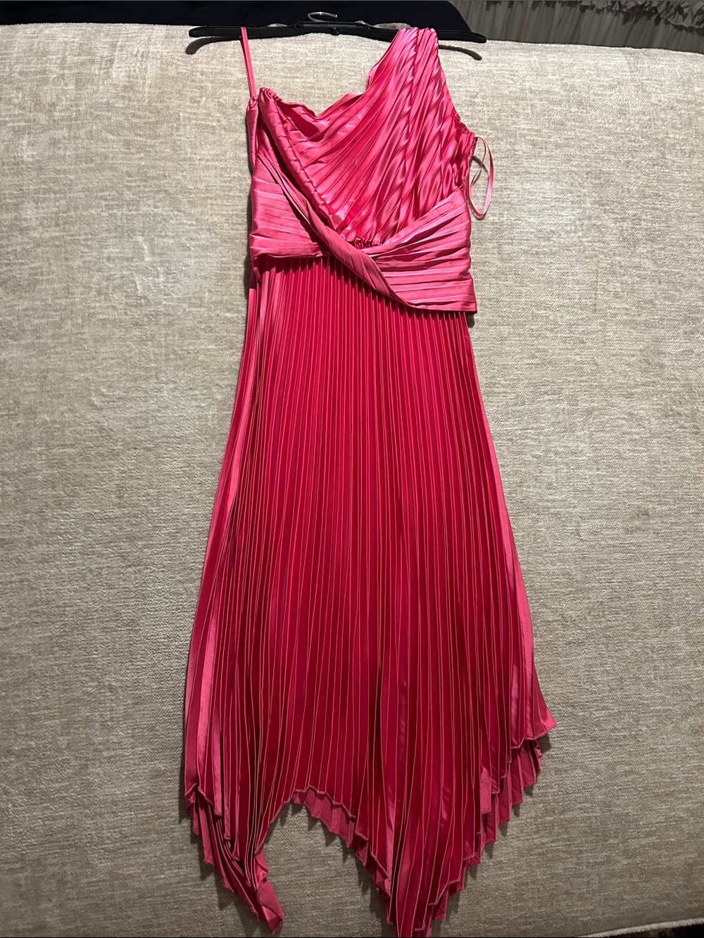 Hot Pink Pleated Maxi Dress - Women's One-Shoulder Evening Dress